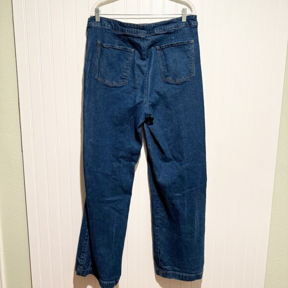 Anthropologie Frame Adele Blue Sailor Snap Flare Jeans Size 32 - Picture 6 of 7